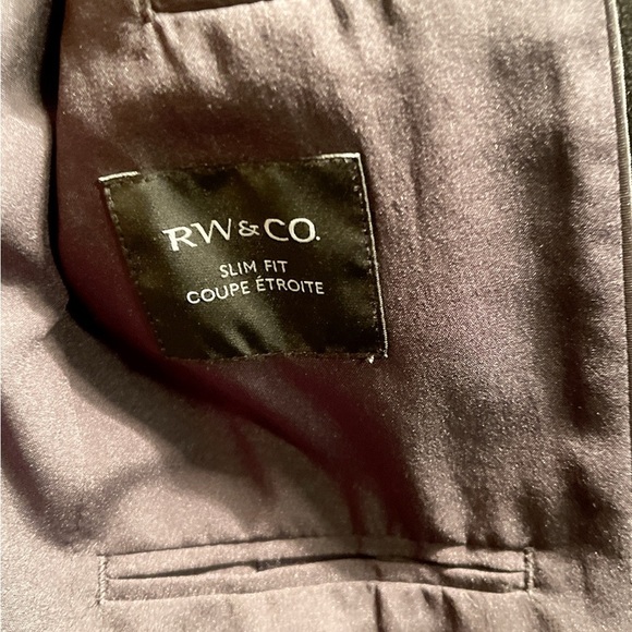 RW&CO black 2 button stretch trendy poly blend lined slim fit 2 piece suit 34 - Picture 4 of 8